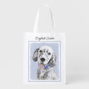 English Setter Blue Belton Painting Dog Art Grocery Bag