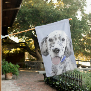 English Setter Blue Belton Painting Dog Art House Flag