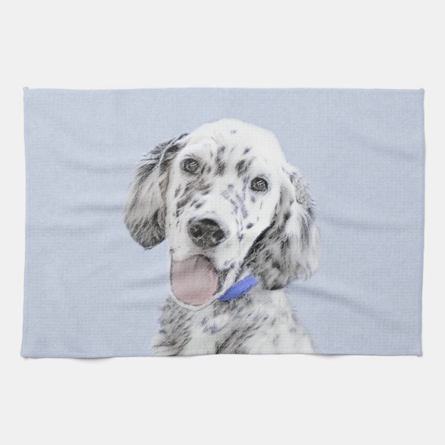 English Setter Blue Belton Painting Dog Art Kitchen Towel (Horizontal)