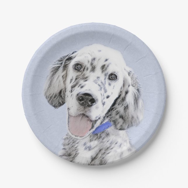 English Setter Blue Belton Painting Dog Art Paper Plates (Front)