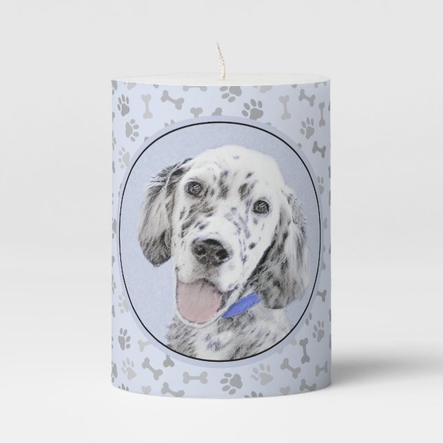 English Setter Blue Belton Painting Dog Art Pillar Candle (Front)
