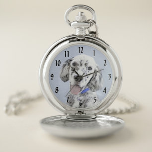 English Setter Blue Belton Painting Dog Art Pocket Watch