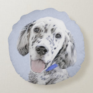 English Setter Blue Belton Painting Dog Art Round Pillow