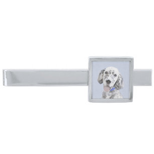 English Setter Blue Belton Painting Dog Art Silver Finish Tie Bar