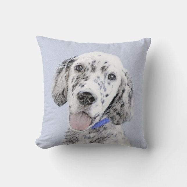 English Setter Blue Belton Painting Dog Art Throw Pillow (Front)
