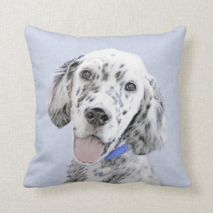 English Setter Blue Belton Painting Dog Art Throw Pillow