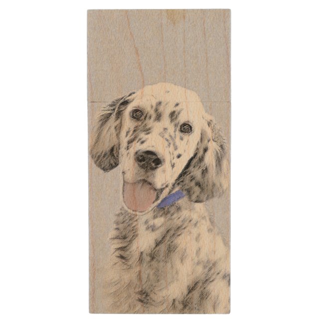 English Setter Blue Belton Painting Dog Art Wood Flash Drive (Front Vertical)