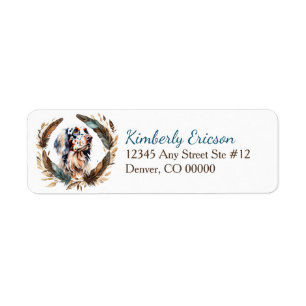 English Setter Boho Feather Wreath Return Address Label