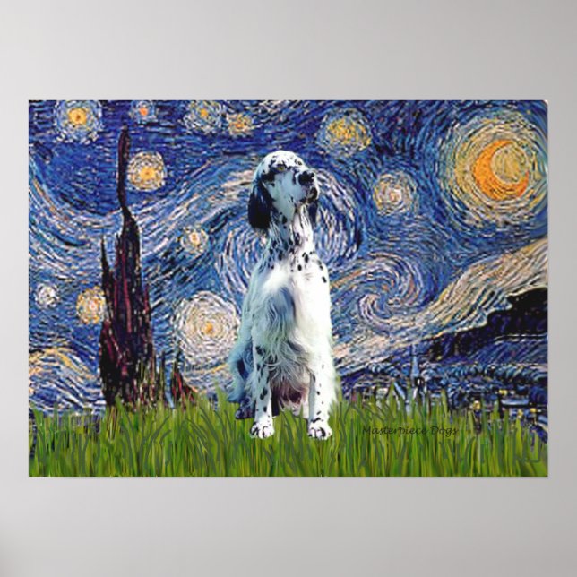 English Setter (BW) - Starry Night Poster (Front)