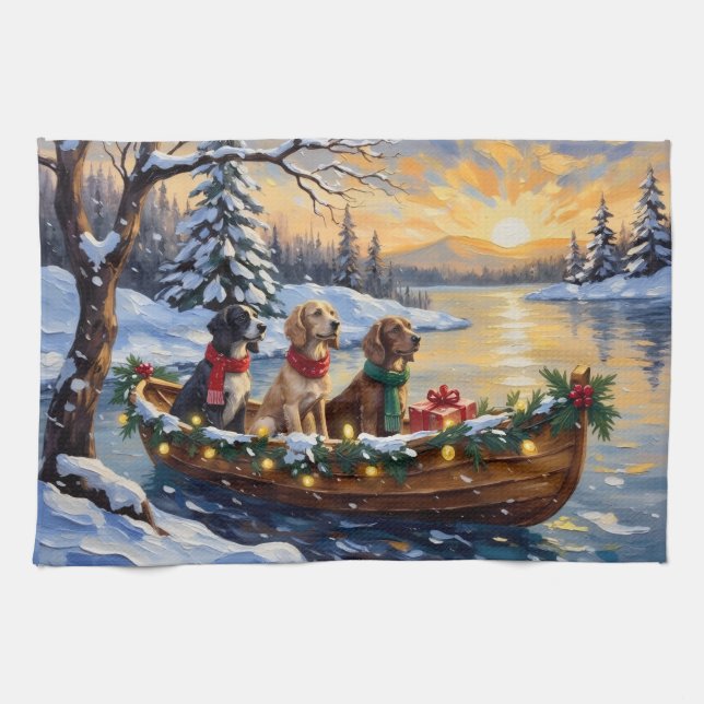 English Setter Christmas Boat Holiday Kitchen Towel (Horizontal)