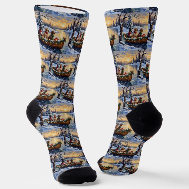 English Setter Christmas Boat Holiday Socks (Angled)