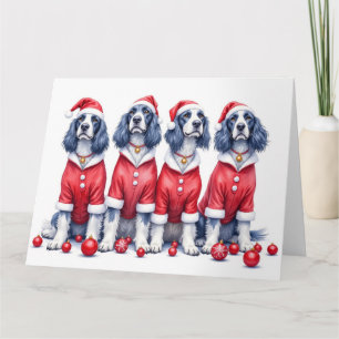 English Setter Christmas Dress Santa Hat Card