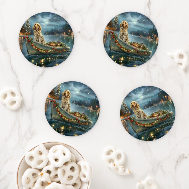 English Setter Christmas Festive Voyage  Coaster Set (In Situ)