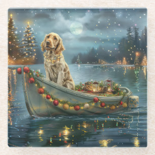 English Setter Christmas Festive Voyage  Glass Coaster