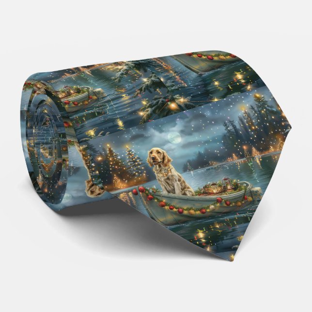 English Setter Christmas Festive Voyage  Neck Tie (Rolled)