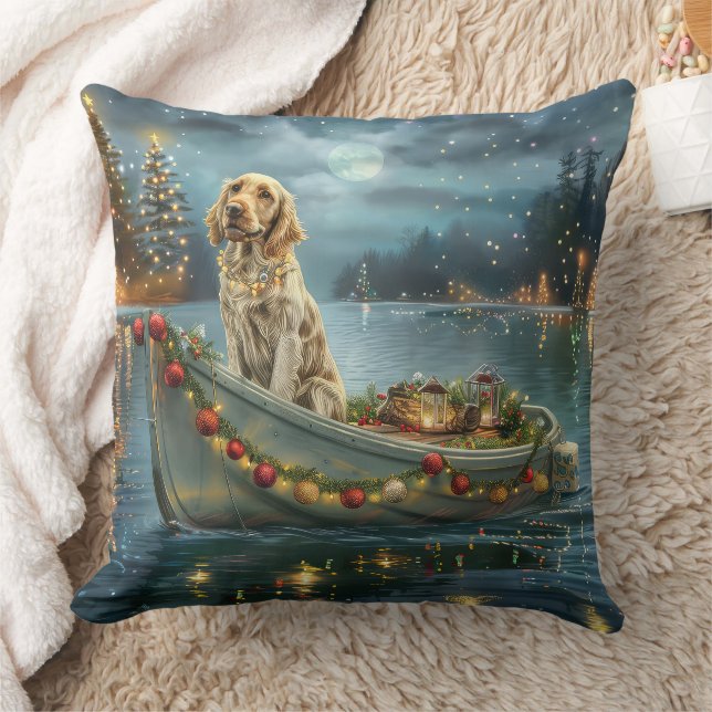 English Setter Christmas Festive Voyage  Throw Pillow (Blanket)