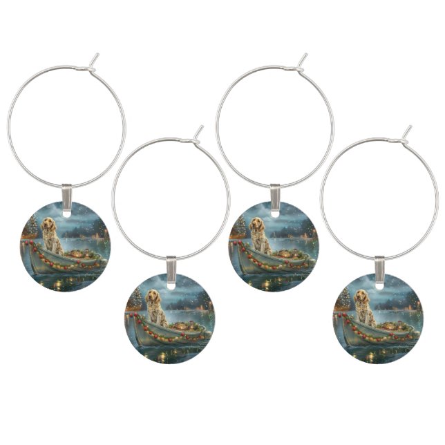 English Setter Christmas Festive Voyage  Wine Charm (Staggered)