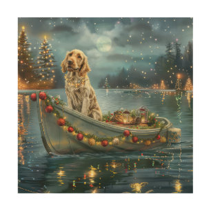 English Setter Christmas Festive Voyage  Wood Wall Art