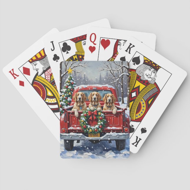 English Setter Christmas Red Truck Holiday Poker Cards (Back)