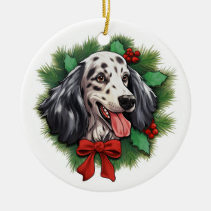 English Setter Christmas wreath Ceramic Ornament