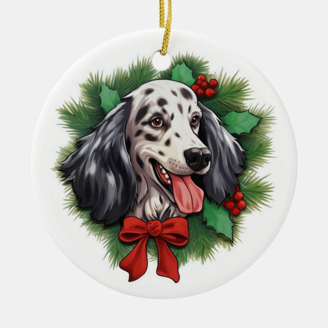 English Setter Christmas wreath Ceramic Ornament (Front)