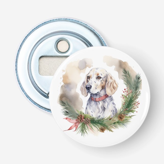 English Setter Christmas Wreath Festive Pup Bottle Opener (Front)