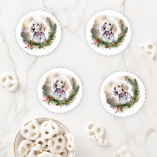 English Setter Christmas Wreath Festive Pup Coaster Set