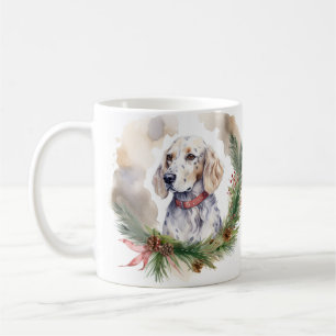 English Setter Christmas Wreath Festive Pup Coffee Mug
