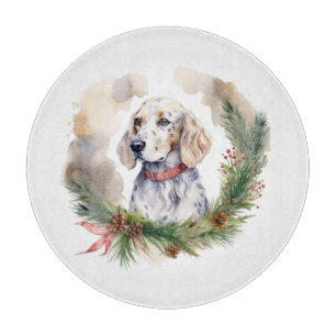 English Setter Christmas Wreath Festive Pup Cutting Board