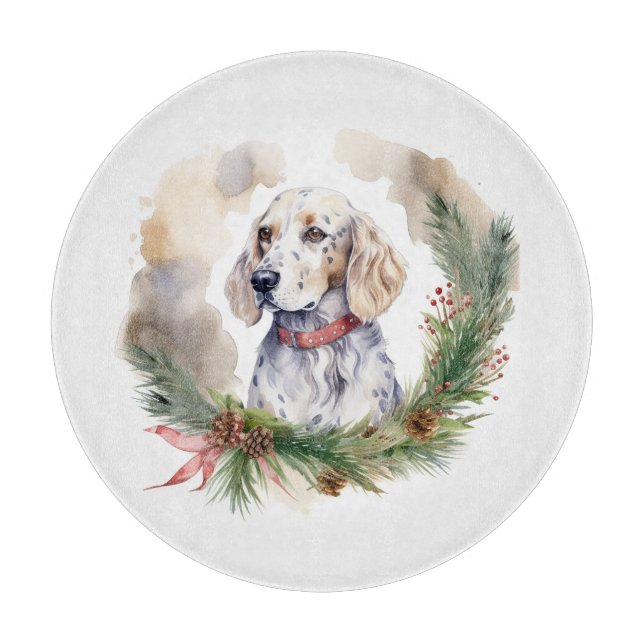 English Setter Christmas Wreath Festive Pup Cutting Board (Front)