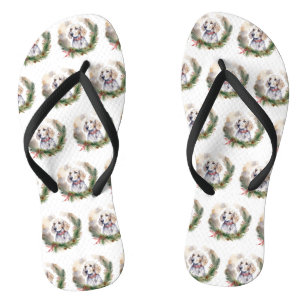 English Setter Christmas Wreath Festive Pup Flip Flops