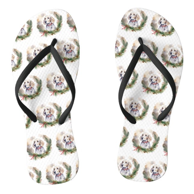 English Setter Christmas Wreath Festive Pup Flip Flops (Footbed)