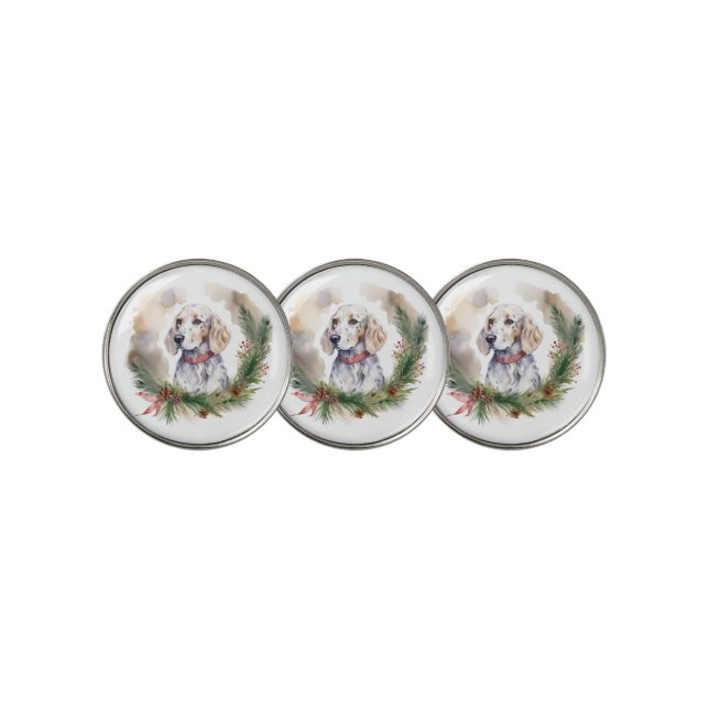 English Setter Christmas Wreath Festive Pup Golf Ball Marker (3 Up)