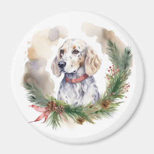 English Setter Christmas Wreath Festive Pup Magnet