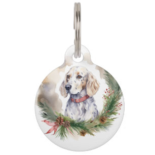 English Setter Christmas Wreath Festive Pup Pet ID Tag
