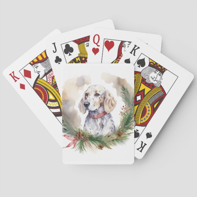 English Setter Christmas Wreath Festive Pup Poker Cards (Back)