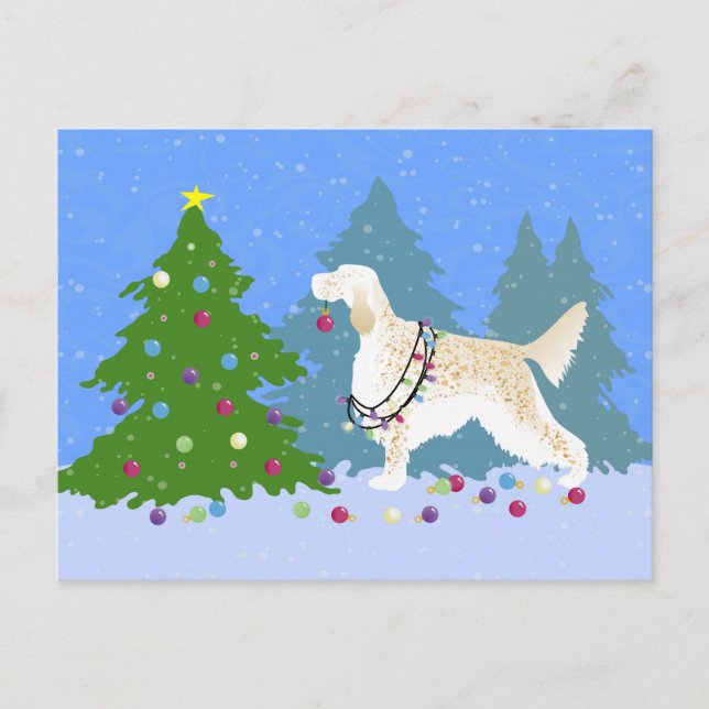 English Setter Decorating Tree in the Forest Postcard (Front)