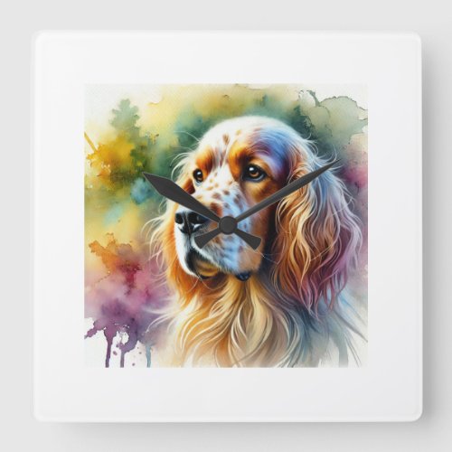 English Setter Dog 210624AREF123 _ Watercolor Square Wall Clock