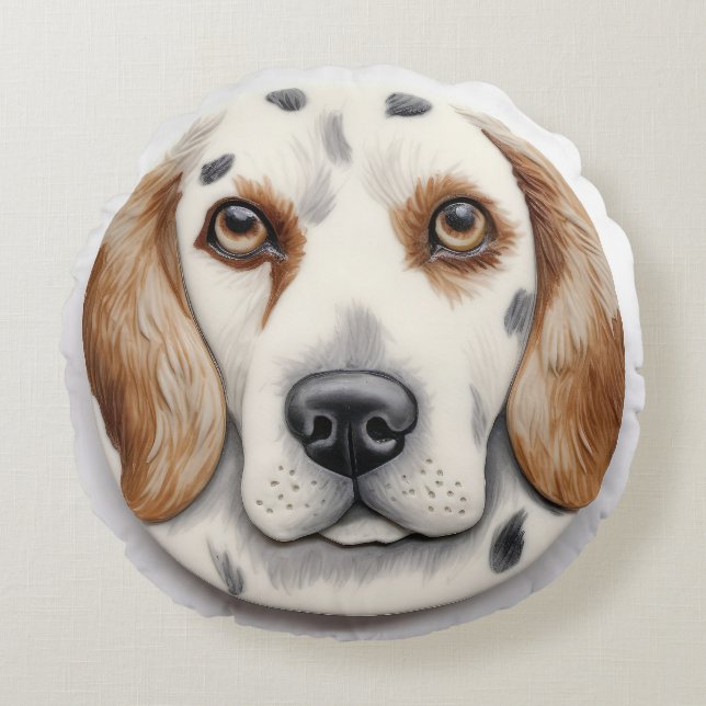 English Setter Dog 3D Inspired Round Pillow (Front)