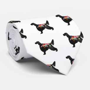 English Setter Dog Breed Bohemian Floral Silhouett Neck Tie