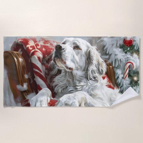 English Setter Dog Christmas Festive Beach Towel