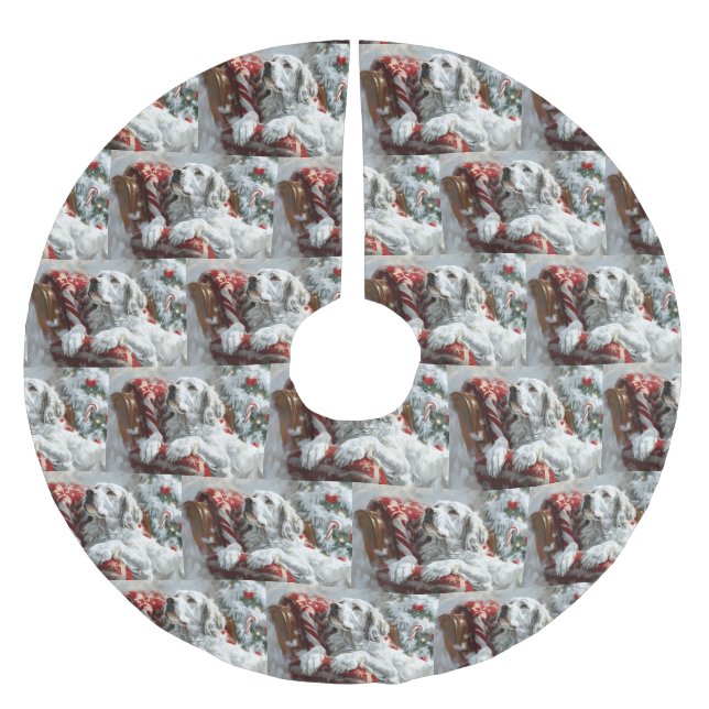 English Setter Dog Christmas Festive Brushed Polyester Tree Skirt (Front)