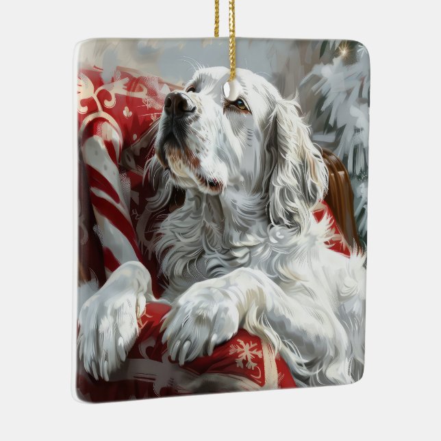 English Setter Dog Christmas Festive Ceramic Ornament (Right)