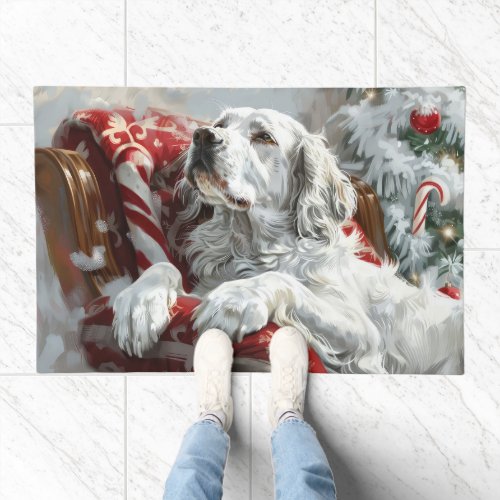 English Setter Dog Christmas Festive Doormat