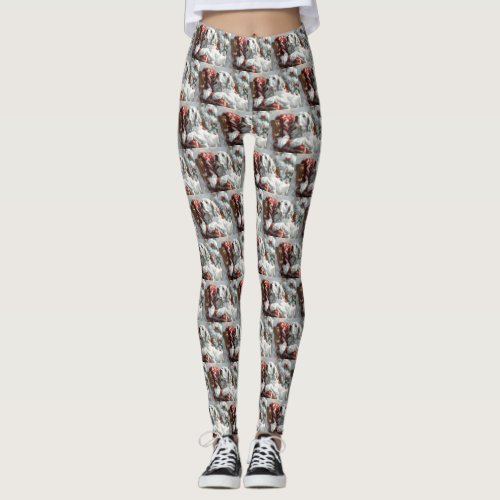 English Setter Dog Christmas Festive Leggings