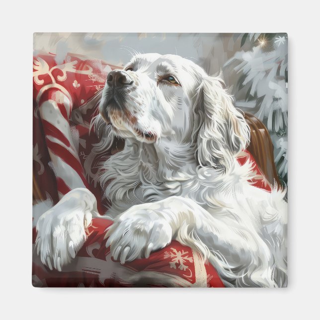 English Setter Dog Christmas Festive Magnet (Front)