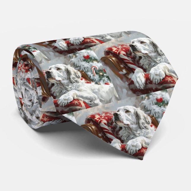 English Setter Dog Christmas Festive Neck Tie (Rolled)