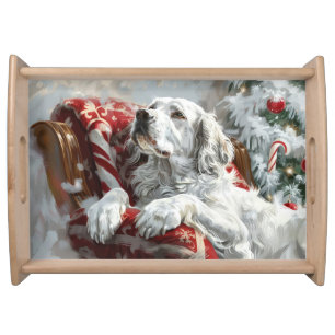 English Setter Dog Christmas Festive Serving Tray