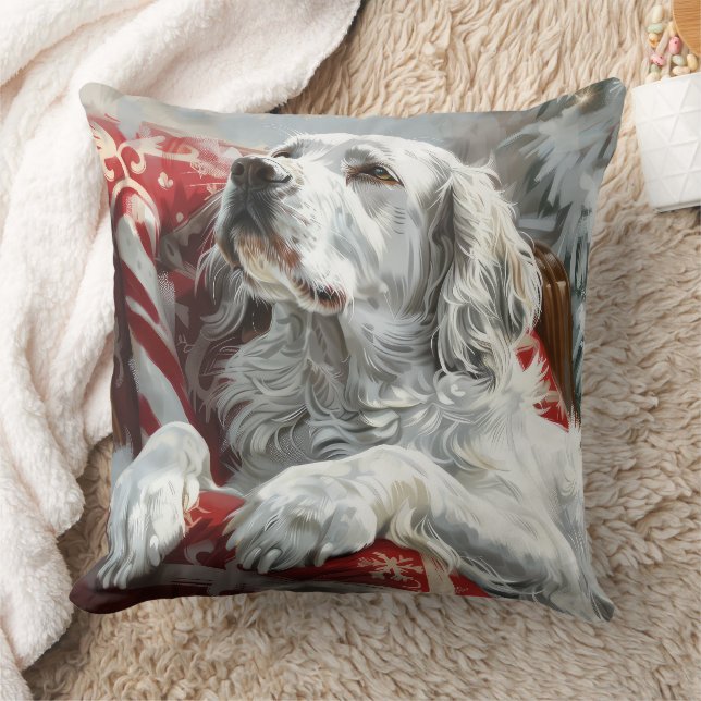 English Setter Dog Christmas Festive Throw Pillow (Blanket)