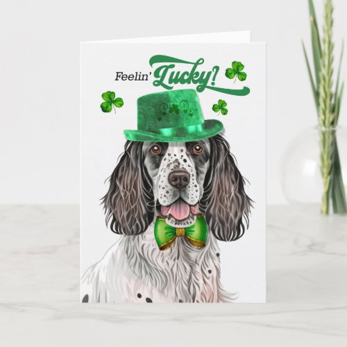 English Setter Dog Feelin Lucky St Patricks Day Holiday Card